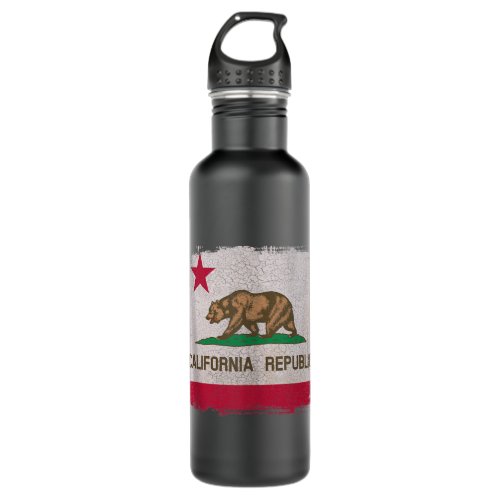 California Republic Flag Distressed Souvenir Bear  Stainless Steel Water Bottle