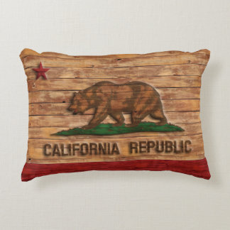 California Republic Flag Vintage Wood Design Decorative Pillow