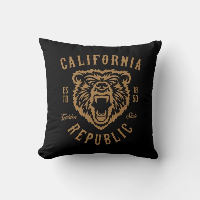 California Republic Grizzly Bear Head Logo Throw Pillow (Front)
