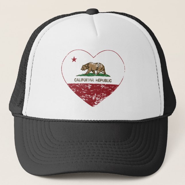 California Republic Heart Distressed Trucker Hat (Front)