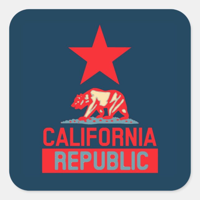 California Republic in Red and Blue Style Decor Square Sticker (Front)