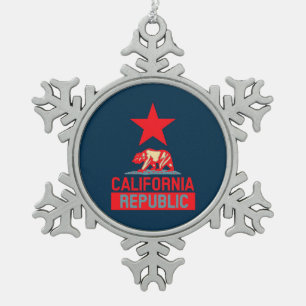 California Republic in Urban Hope Style Snowflake Pewter Christmas Ornament