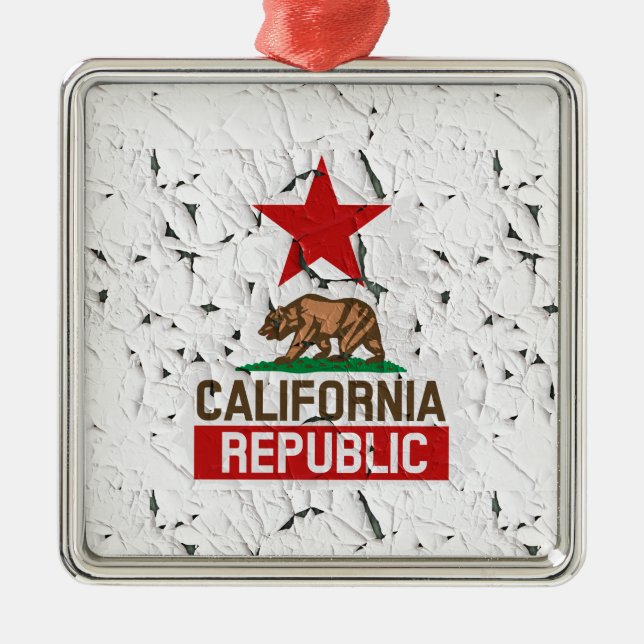 California Republic Peeling Paint Decor Metal Ornament (Front)
