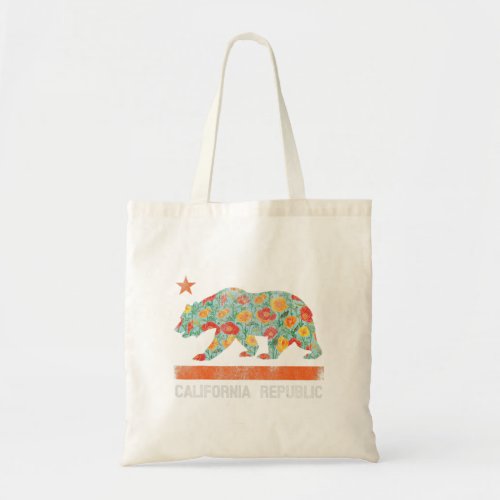 California Republic State Bear Star Poppy Flower L Tote Bag