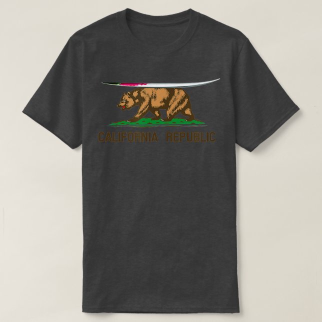 California Republic State Flag Bear Surfboard  T-Shirt (Design Front)