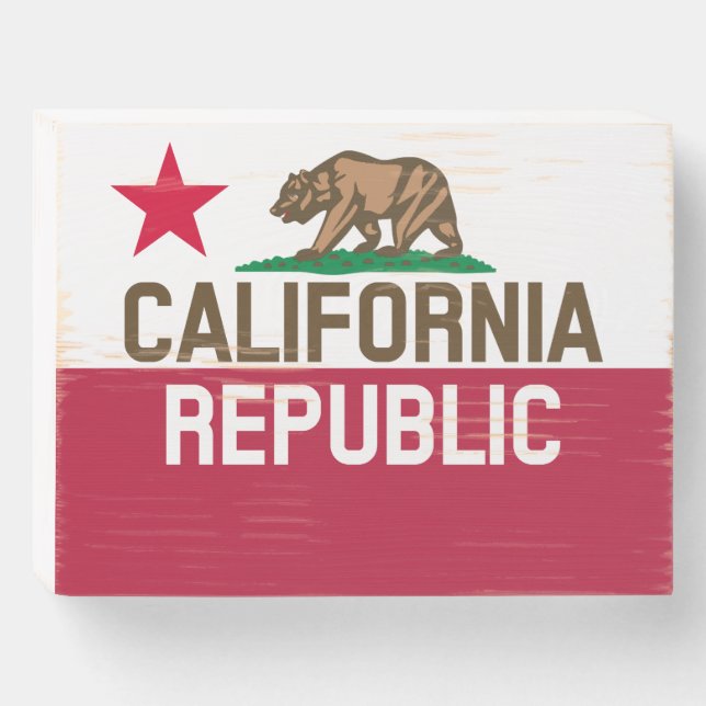 CALIFORNIA REPUBLIC State Flag Fitted Designs  Wooden Box Sign (Front Horizontal)