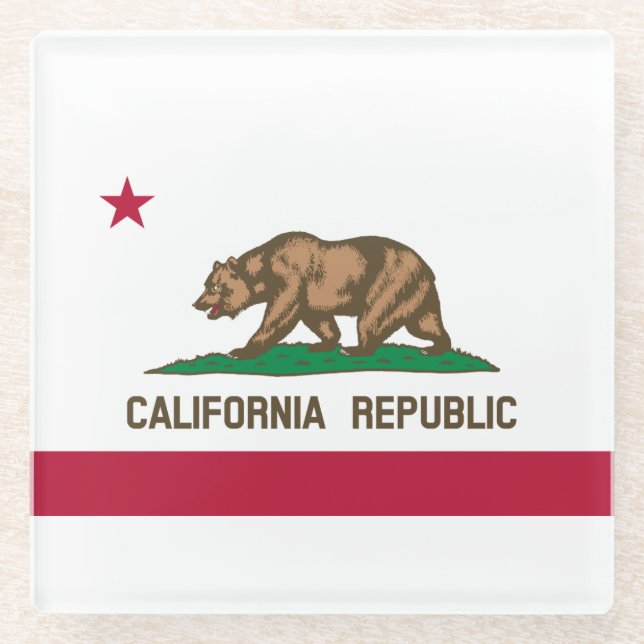 California Republic State Flag Glass Coaster (Front)