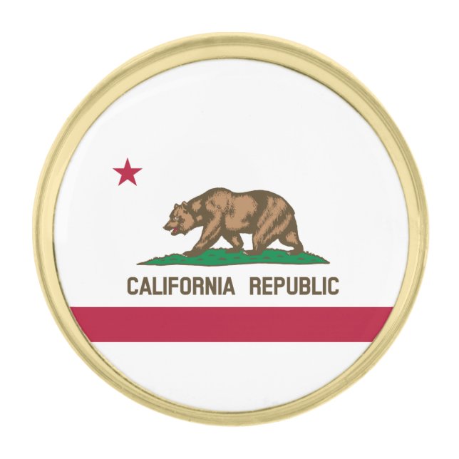 California Republic State Flag Gold Finish Lapel Pin (Front)