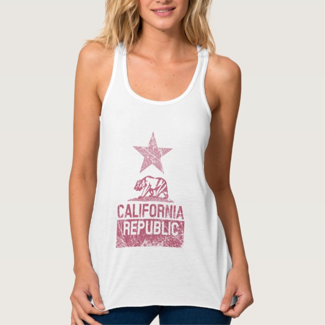 CALIFORNIA REPUBLIC State Flag Grunge Distressed Tank Top (Front)