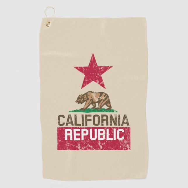 CALIFORNIA REPUBLIC State Flag Grunge Style on a  Golf Towel (Front)