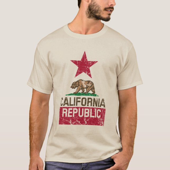CALIFORNIA REPUBLIC State Flag Grunge Style T-Shirt (Front)
