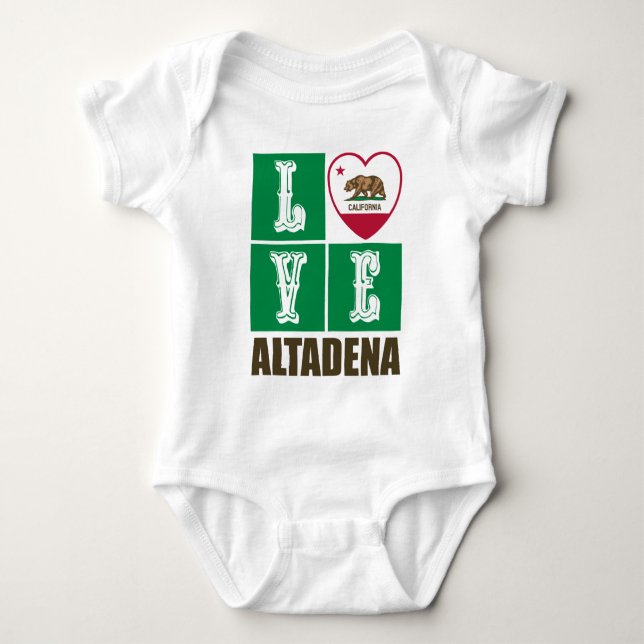 California Republic State Flag Heart Altadena Baby Bodysuit (Front)