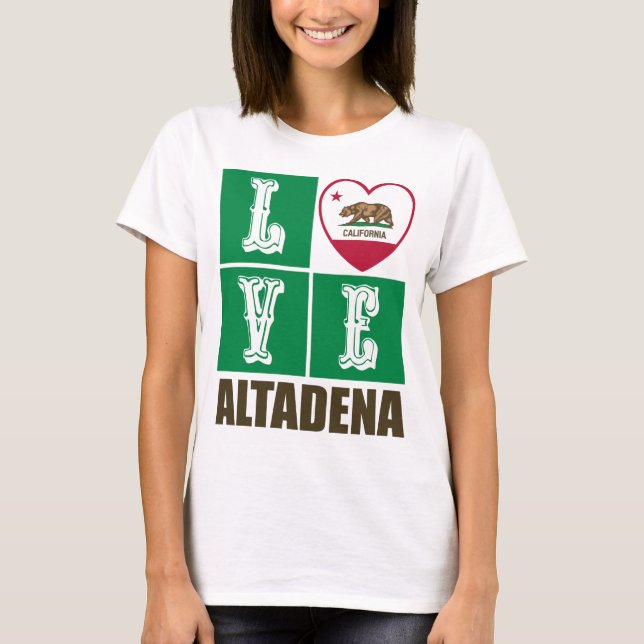 California Republic State Flag Heart Altadena T-Shirt (Front)