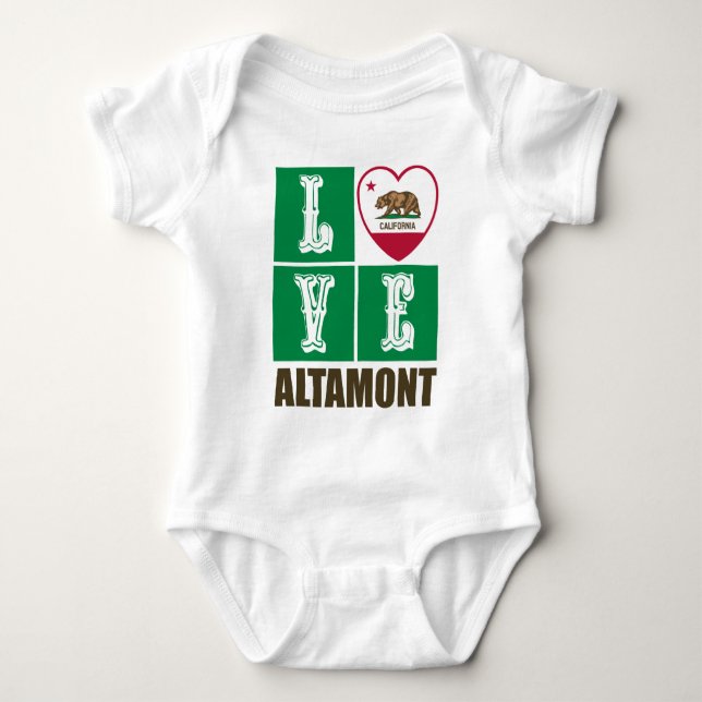 California Republic State Flag Heart Altamont Baby Bodysuit (Front)