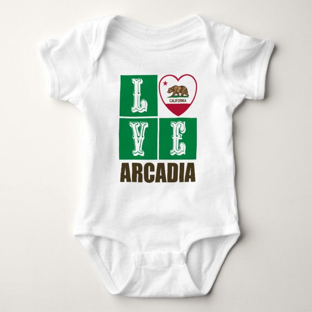 California Republic State Flag Heart Arcadia Baby Bodysuit (Front)