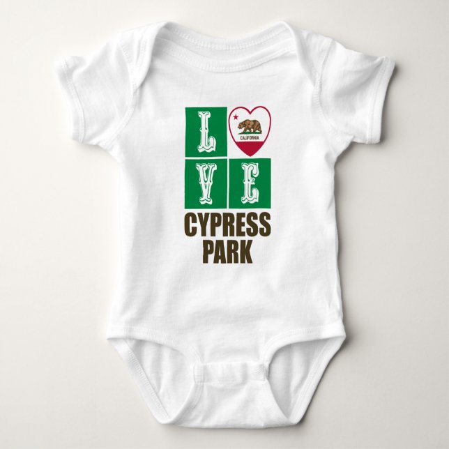 California Republic State Flag Heart Cypress Park Baby Bodysuit (Front)