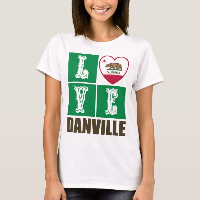 California Republic State Flag Heart Danville T-Shirt (Front)