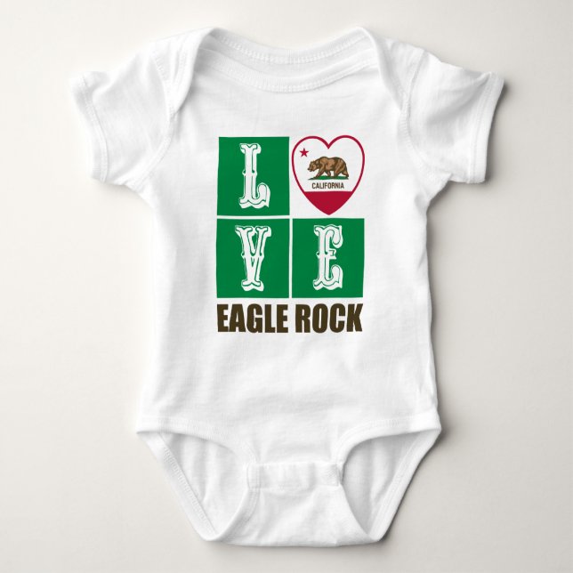 California Republic State Flag Heart Eagle Rock Baby Bodysuit (Front)