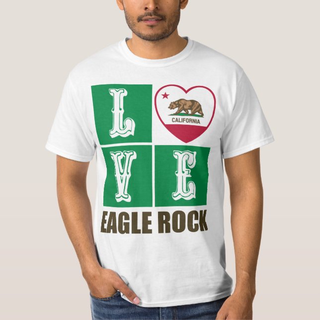 California Republic State Flag Heart Eagle Rock T-Shirt (Front)