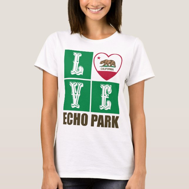 California Republic State Flag Heart Echo Park T-Shirt (Front)