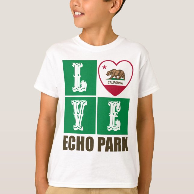 California Republic State Flag Heart Echo Park T-Shirt (Front)
