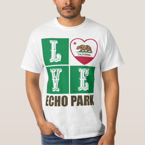California Republic State Flag Heart Love Echo Park T-Shirt
