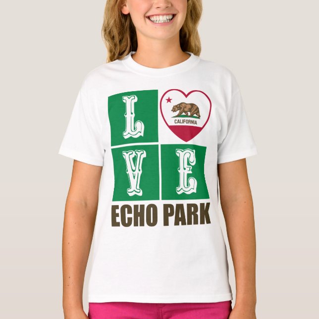 California Republic State Flag Heart Echo Park T-Shirt (Front)