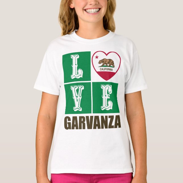 California Republic State Flag Heart Garvanza T-Shirt (Front)