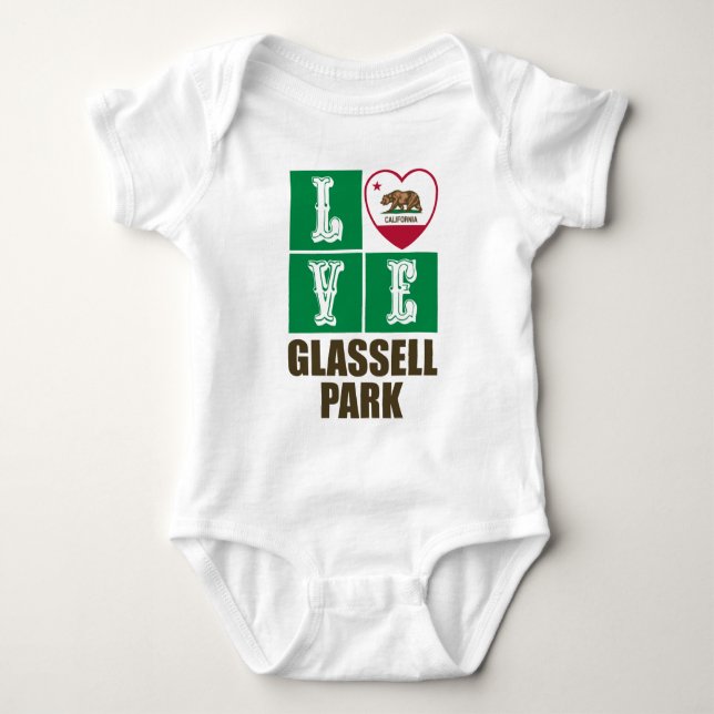 California Republic State Flag Heart Glassell Park Baby Bodysuit (Front)