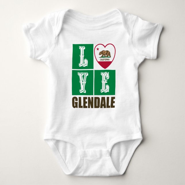 California Republic State Flag Heart Glendale Baby Bodysuit (Front)