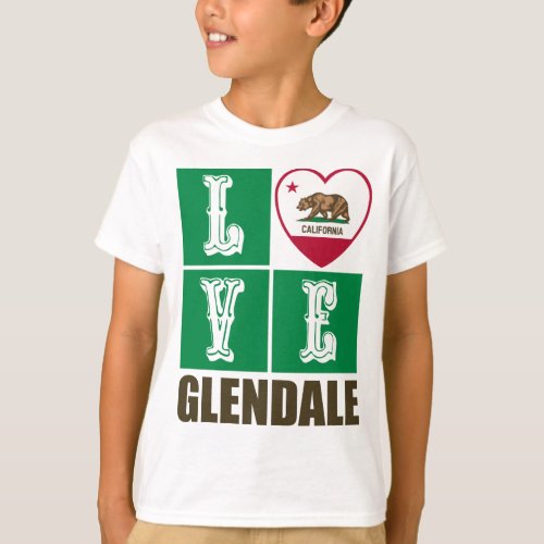 California Republic State Flag Heart Love Glendale T-Shirt