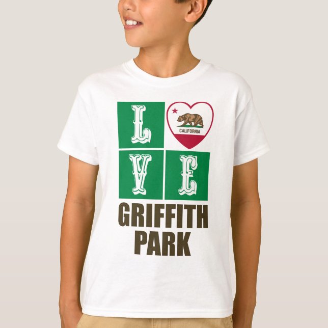 California Republic State Flag Heart Griffith Park T-Shirt (Front)
