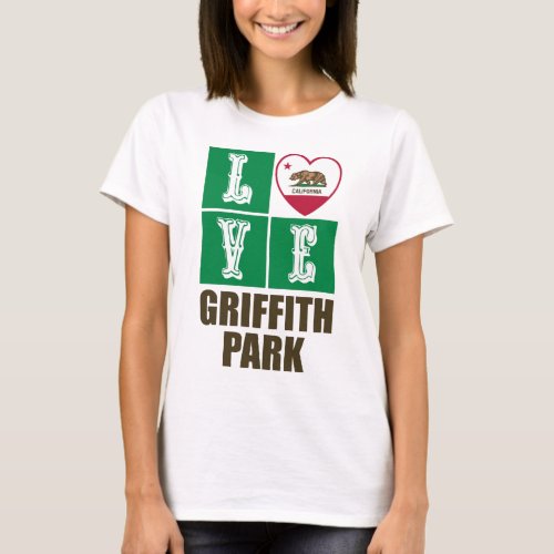 California Republic State Flag Heart Griffith Park T_Shirt