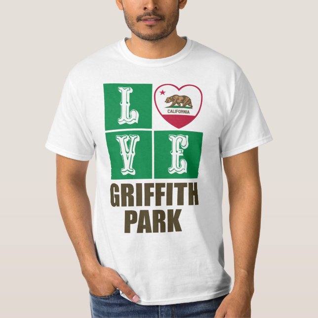 California Republic State Flag Heart Griffith Park T-Shirt (Front)
