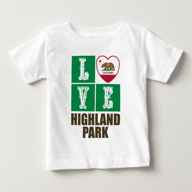 California Republic State Flag Heart Highland Park Baby T-Shirt (Front)
