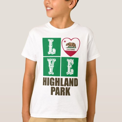 California Republic State Flag Heart Love Highland Park T-Shirt