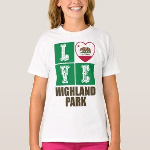 California Republic State Flag Heart Highland Park T-Shirt