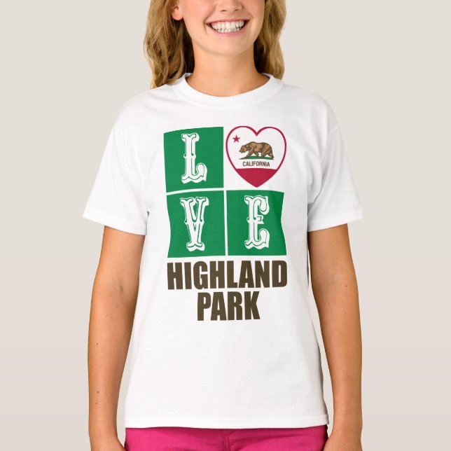 California Republic State Flag Heart Highland Park T-Shirt (Front)
