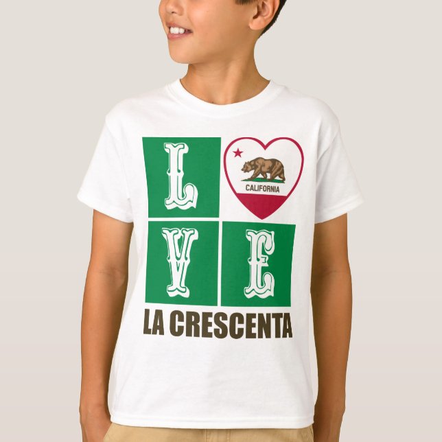 California Republic State Flag Heart La Crescenta T-Shirt (Front)
