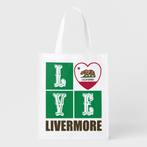 California Republic State Flag Heart Livermore Grocery Bag