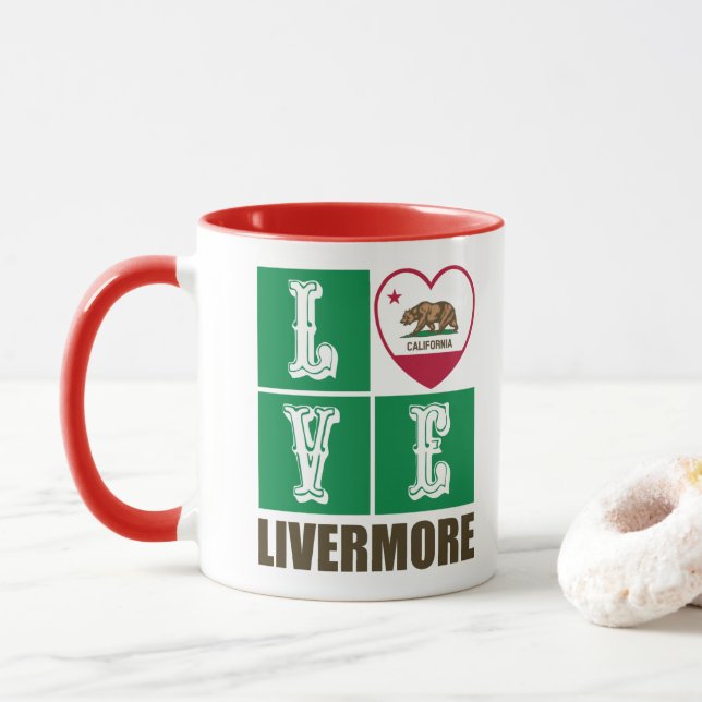 California Republic State Flag Heart Livermore Mug (With Donut)