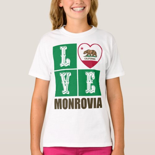 California Republic State Flag Heart Love Monrovia T-Shirt