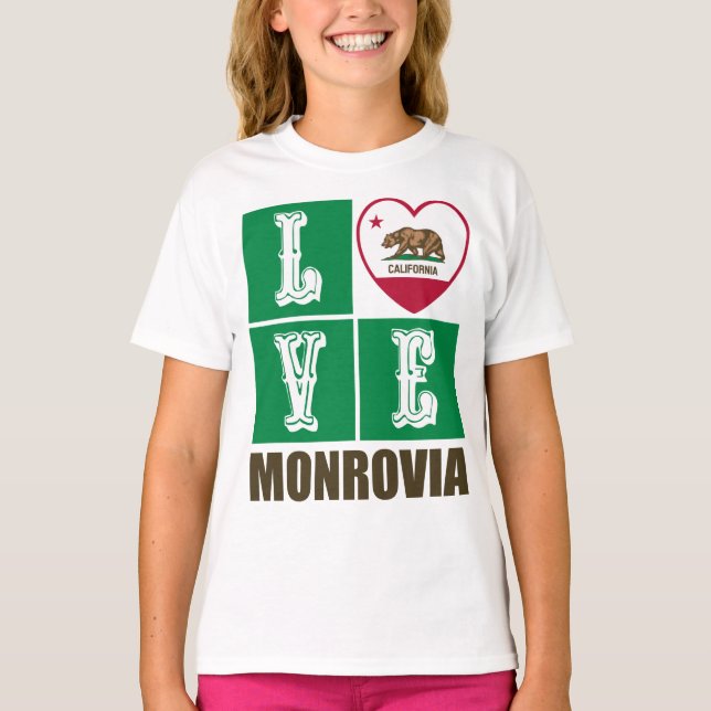 California Republic State Flag Heart Monrovia T-Shirt (Front)