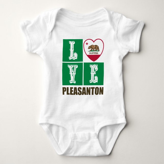 California Republic State Flag Heart Pleasanton Baby Bodysuit (Front)