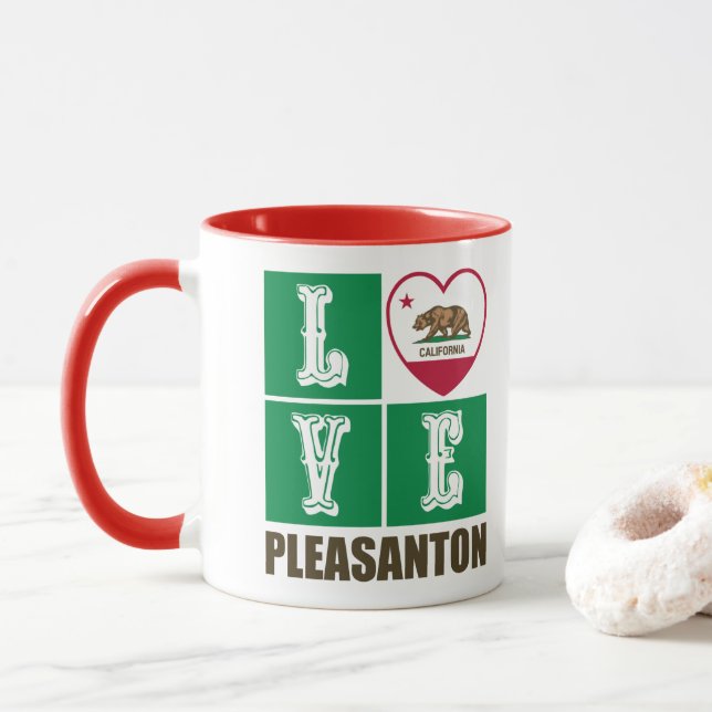 California Republic State Flag Heart Pleasanton Mug (With Donut)