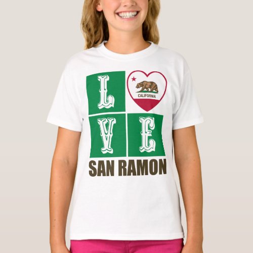 California Republic State Flag Heart San Ramon T_Shirt