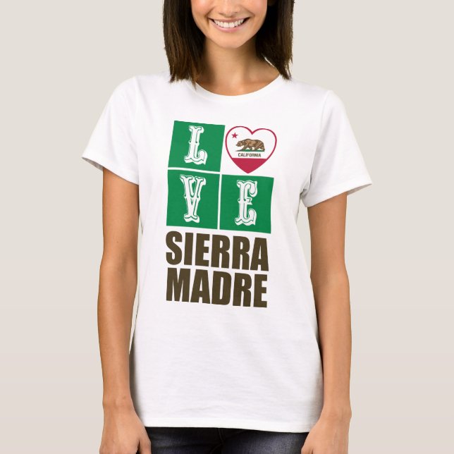 California Republic State Flag Heart Sierra Madre T-Shirt (Front)