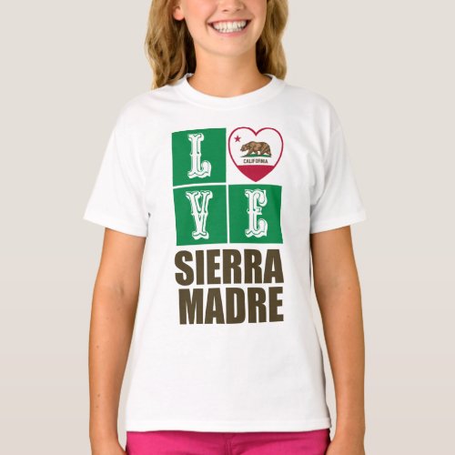 California Republic State Flag Heart Love Sierra Madre T-Shirt