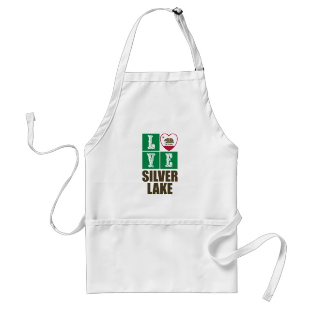 California Republic State Flag Heart Silver Lake Adult Apron (Front)