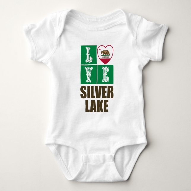 California Republic State Flag Heart Silver Lake Baby Bodysuit (Front)